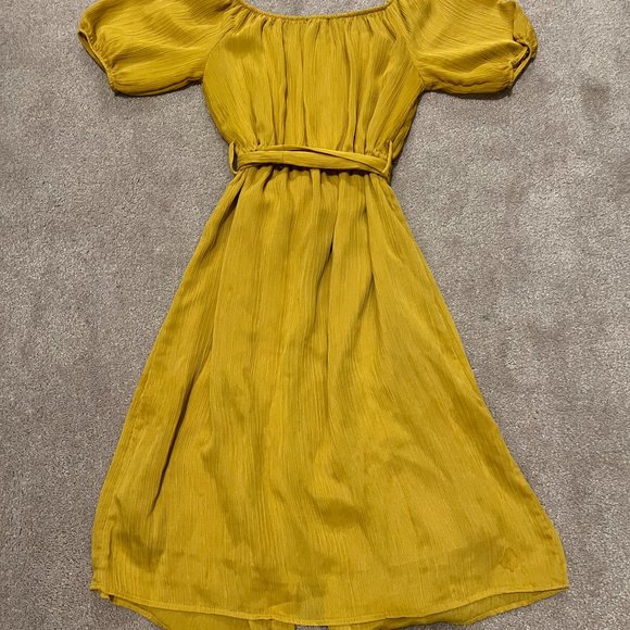 ZARA - Puff Sleeve Midi Dress - Mustard Yellow - Size M - Picture 2 of 2
